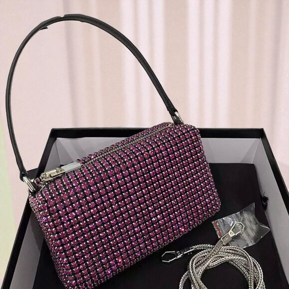 Unbranded Pink Rhinestone Clutch Bag with crossbody strap like Heiress - Picture 1 of 2